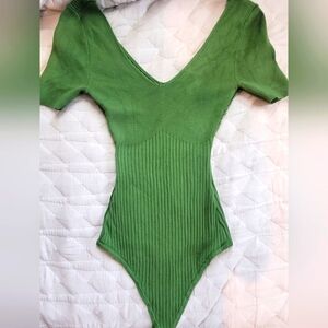 Abercrombie & Fitch Green Ribbed Bodysuit